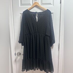 torrid Black Textured Swiss Dot Midi Babydoll Dress